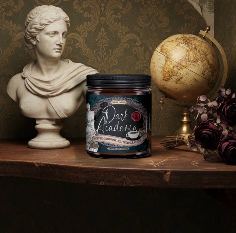 *FABLED EMBERS* DARK ACADEMIA book lovers coconut soy wax candle