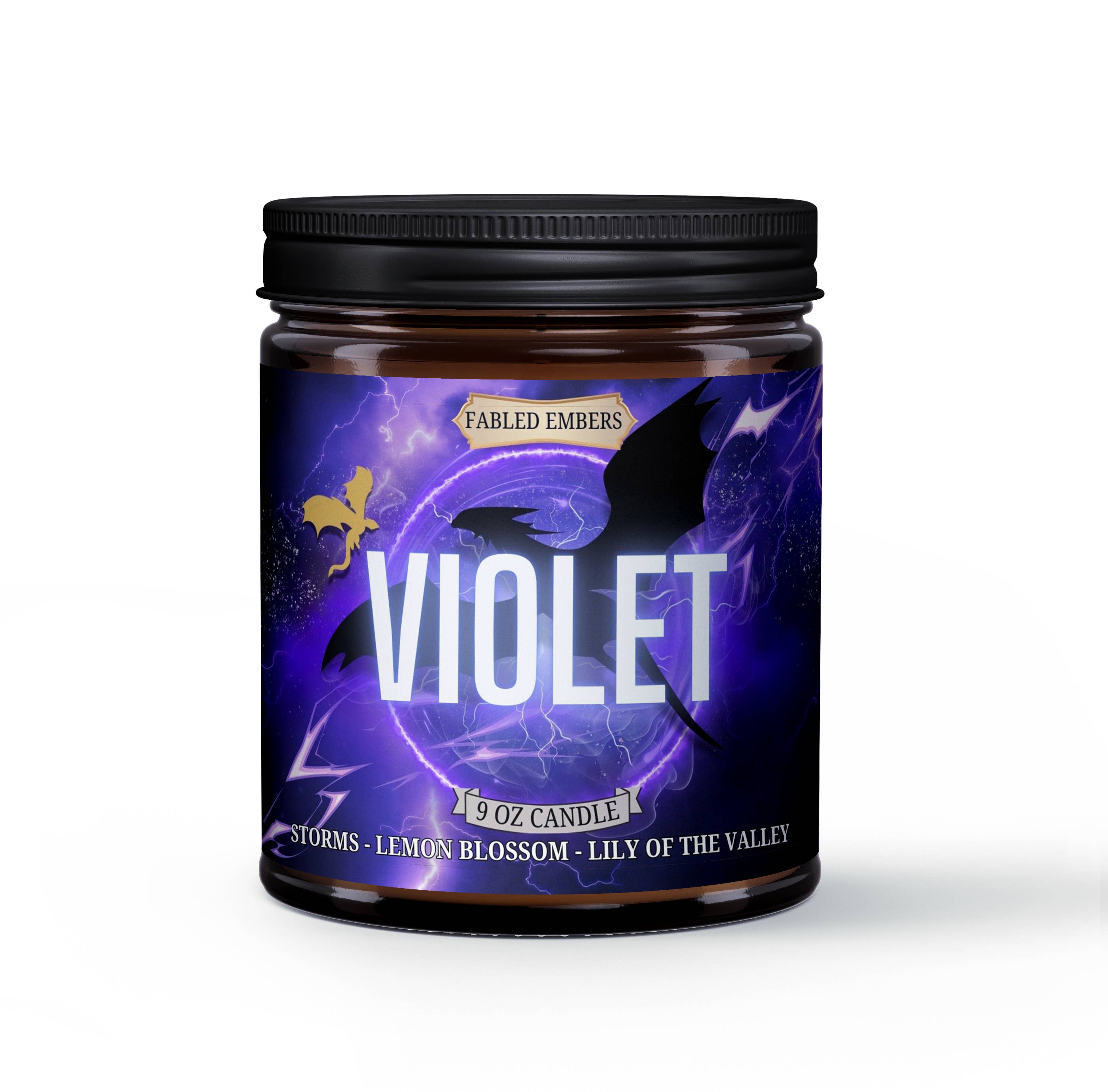 FABLED EMBERS* 9 ounce VIOLET Candle in Amber Glass | Book Lovers | dragons